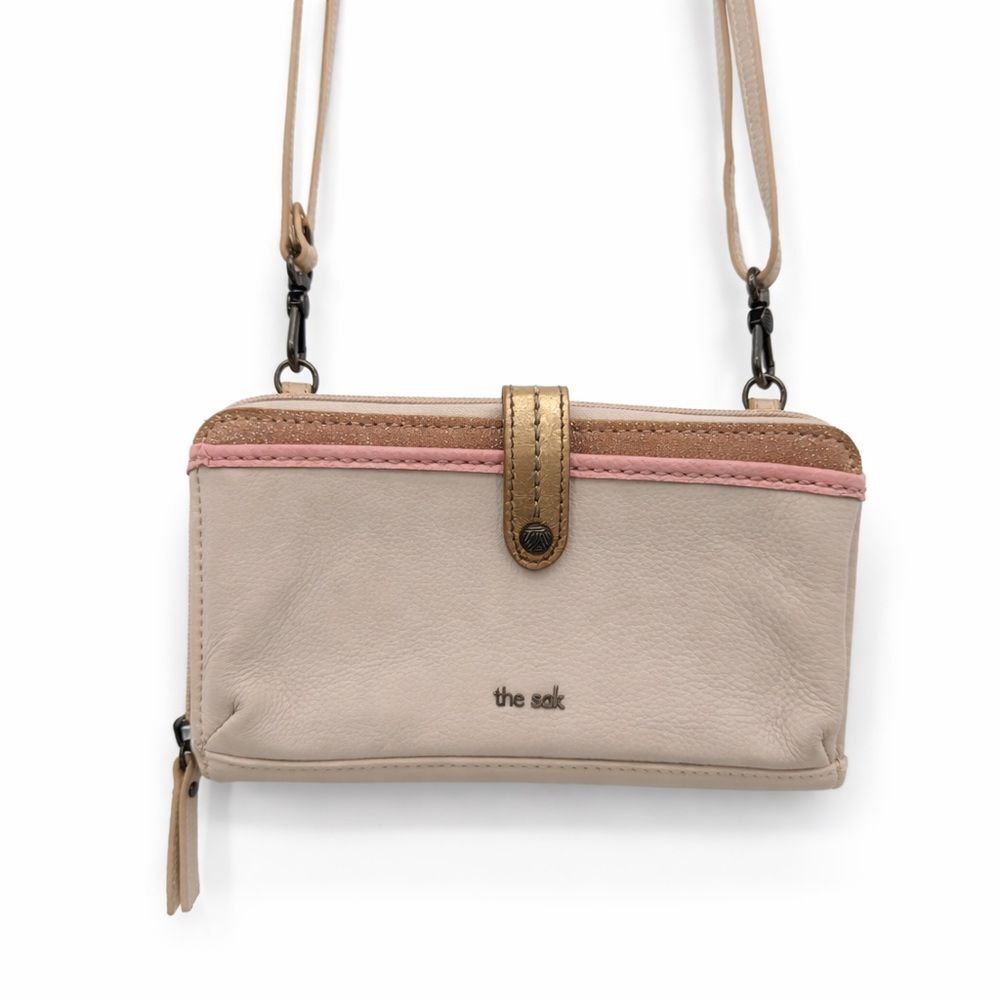 The Sak Iris Crossbody Bag Leather Convertible Travel Cream Pink Glitter